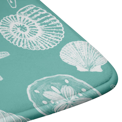 Seashell Sketches on Succulent Background, Bath Mats