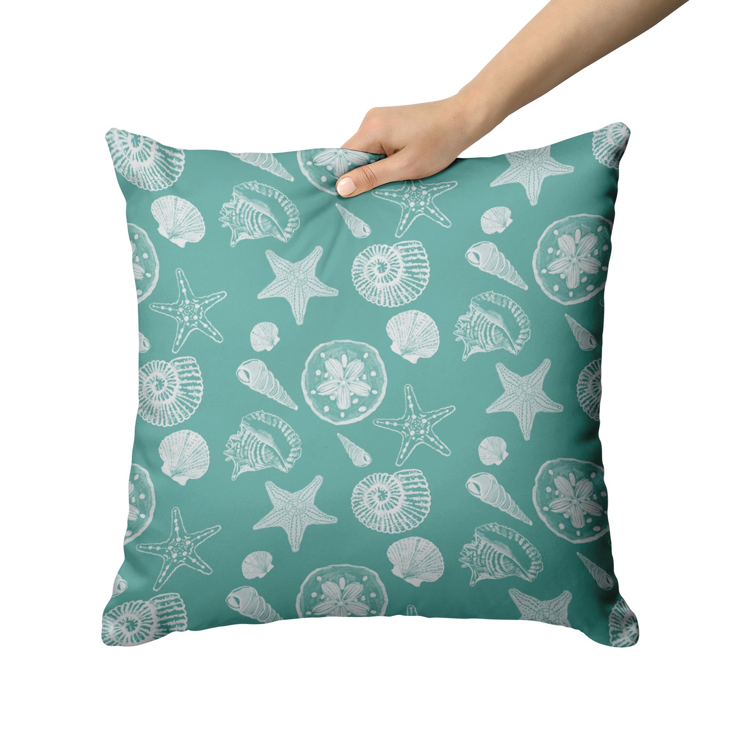 Seashell Sketches on Succulent Background, Throw Pillow