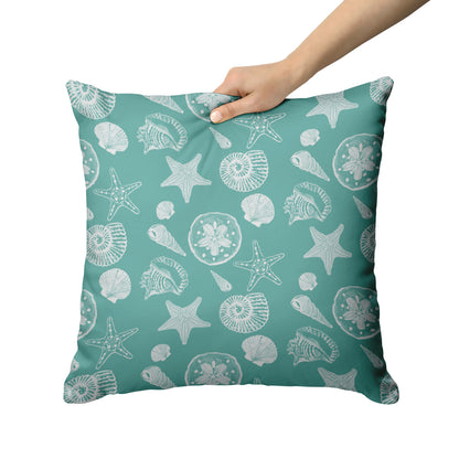 Seashell Sketches on Succulent Background, Throw Pillow