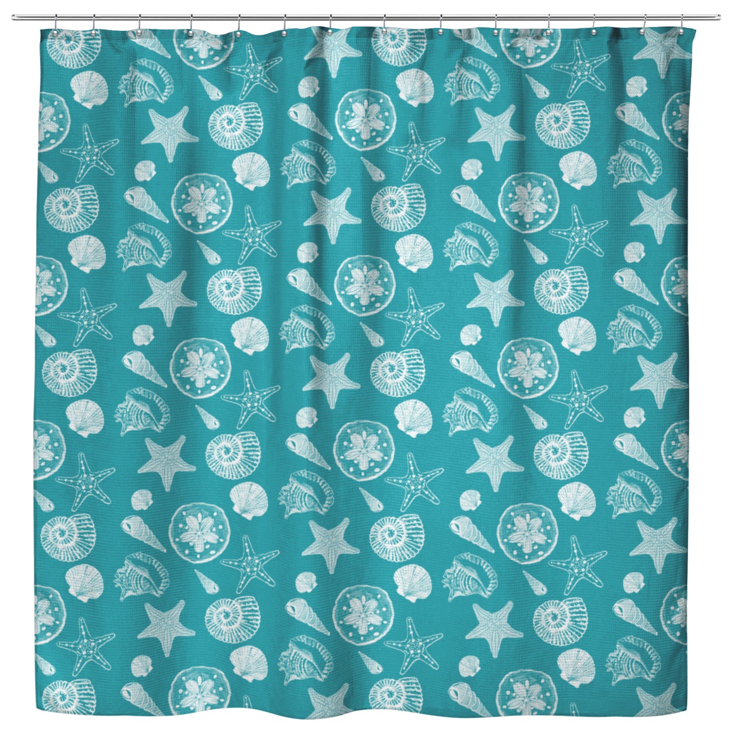 Seashell Sketches on Teal Background, Shower Curtain