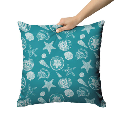 Seashell Sketches on Teal Background, Throw Pillow