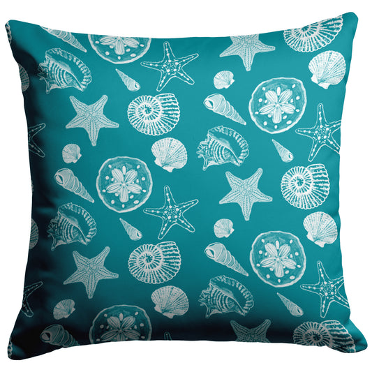Seashell Sketches on Teal Background, Throw Pillow