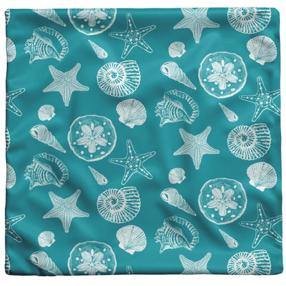 Seashell Sketches on Teal Background, Throw Pillow