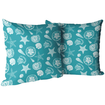 Seashell Sketches on Teal Background, Throw Pillow