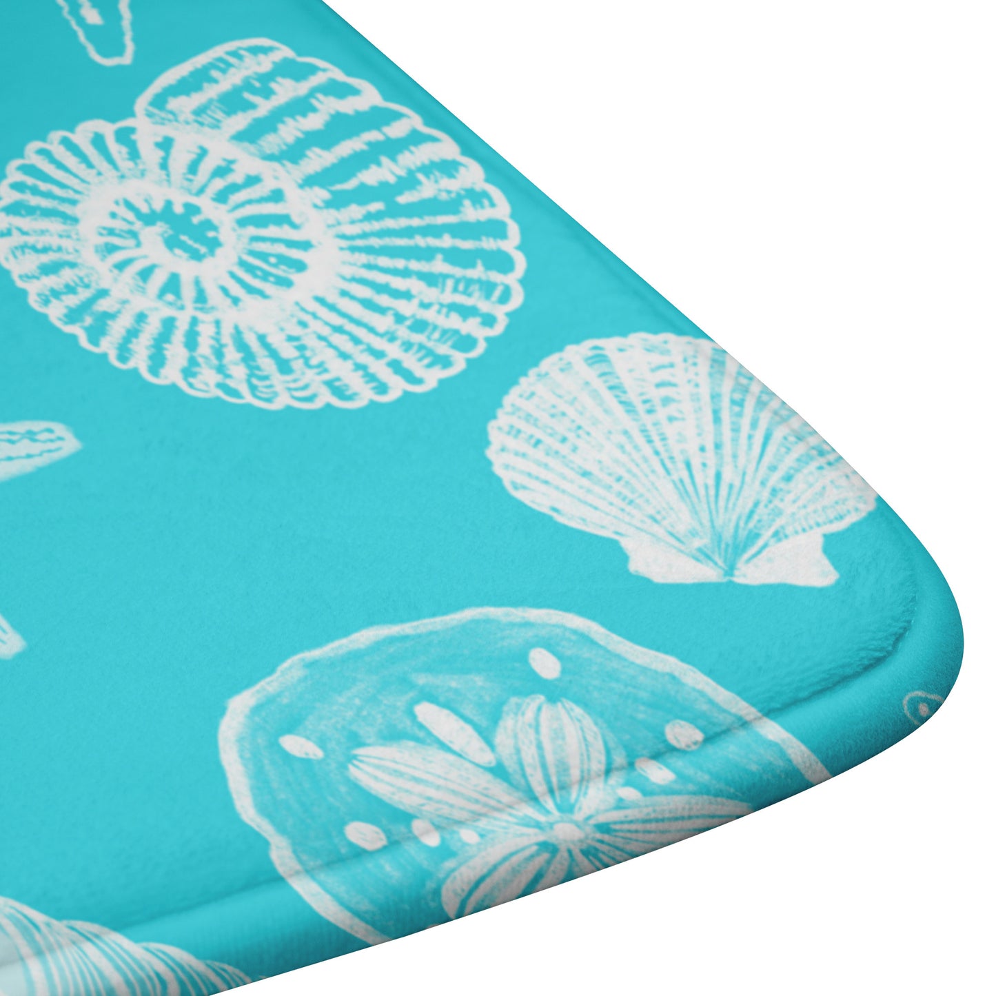 Seashell Sketches on Tropical Blue Background, Bath Mats