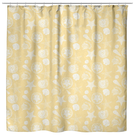 Seashell Sketches on Yellow Background, Shower Curtain