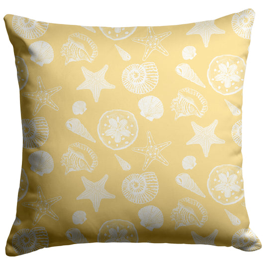 Seashell Sketches on Yellow  Background, Throw Pillow