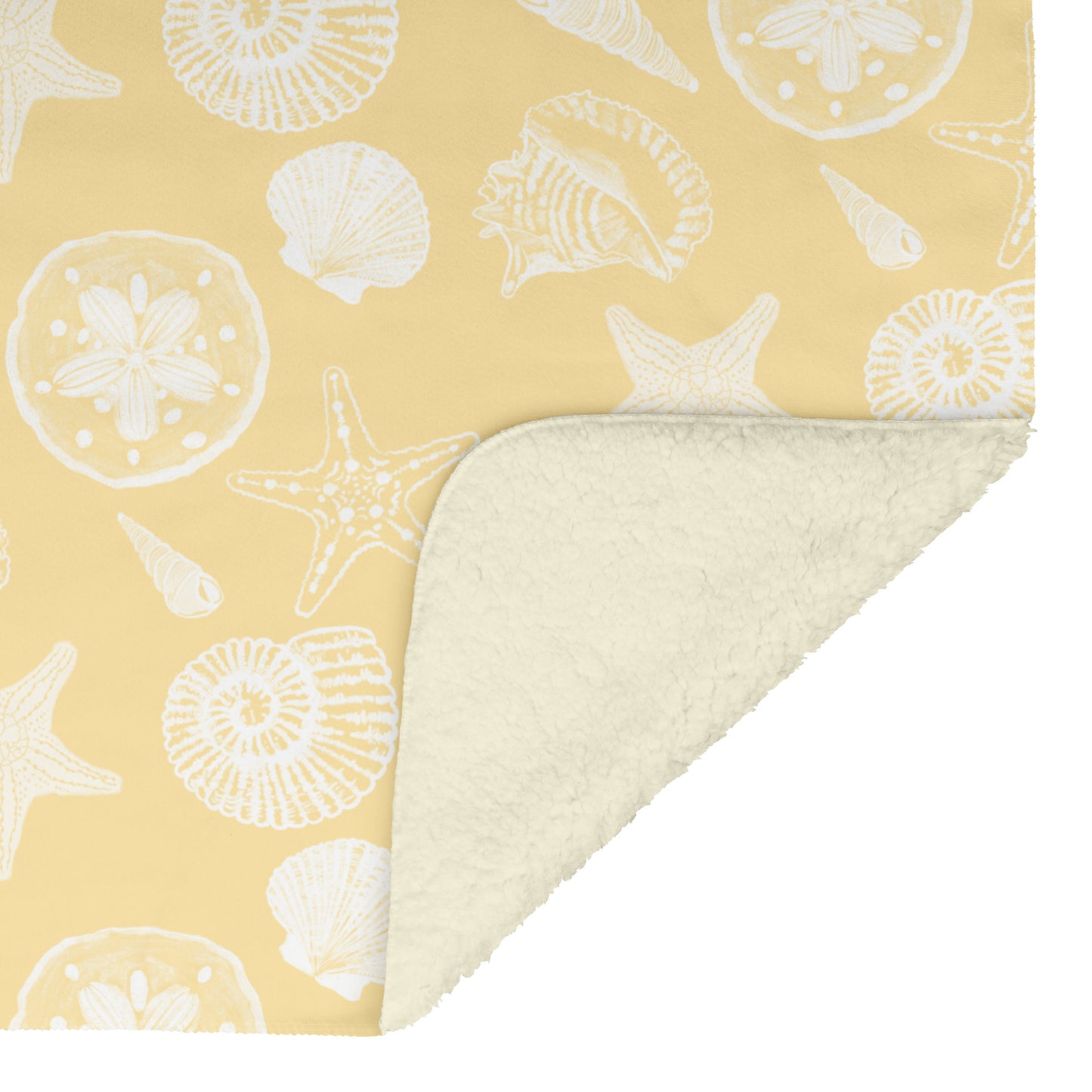 Seashell Sketches on Yellow Background, Fleece Blanket