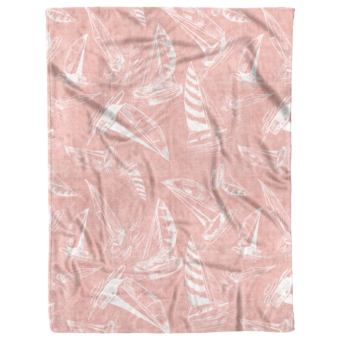 Sailboat Sketches on Coral Linen Texture Background, Fleece Blanket