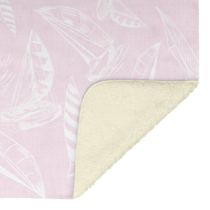 Sailboat Sketches on Pink Linen Texture Background, Fleece Blanket