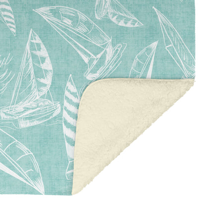 Sailboat Sketches on Succulent Linen Texture Background, Fleece Blanket