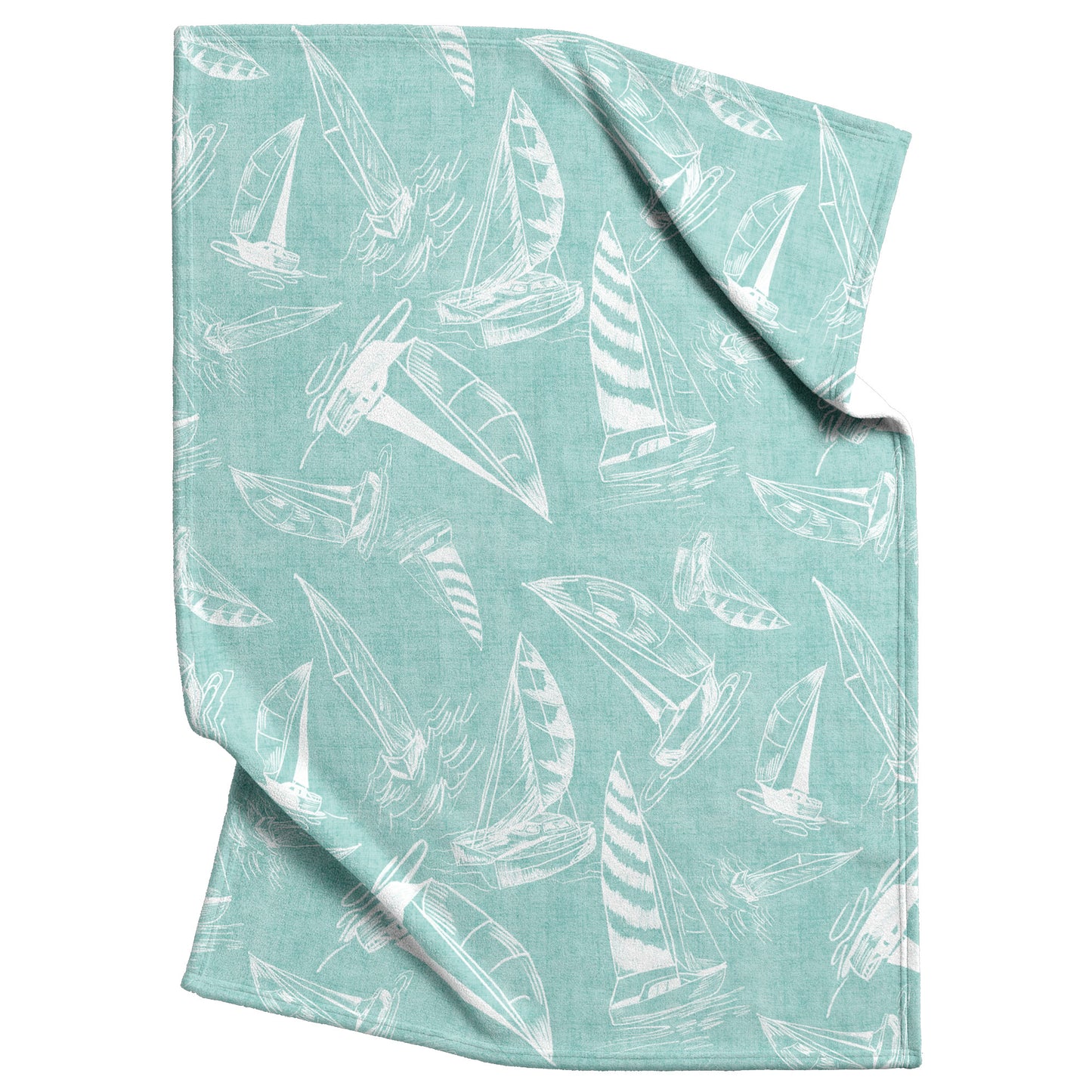 Sailboat Sketches on Succulent Linen Texture Background, Fleece Blanket